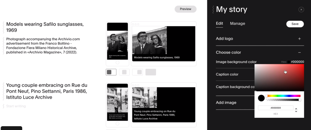 immagine story editor selezione colore